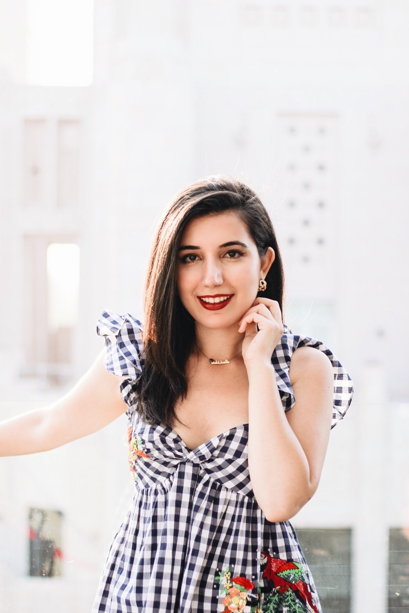 Perch LA, Zara gingham top, gold jewelry, fashion blogger