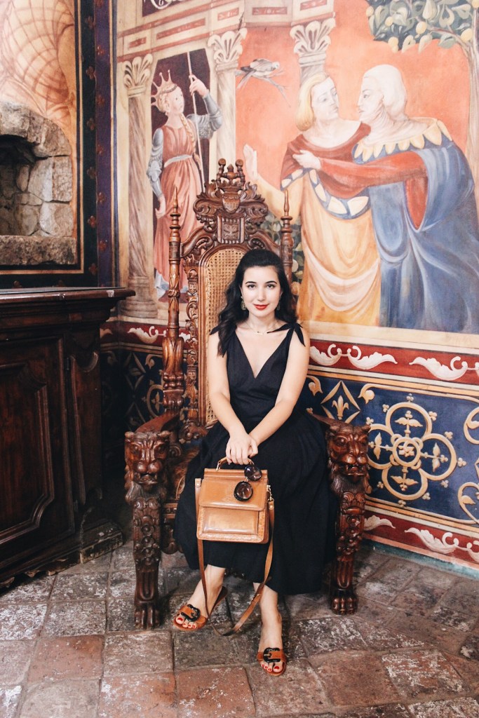 Castello di Amorosa, Napa Valley, wine tasting, Medieval, The Middle Ages, castle, Castello di Amorosa, Calistoga, architecture, Napa outfit, black dress, Fendi, Prada, lookbook, summer style, classic style, chic, fashion editorial, interior design