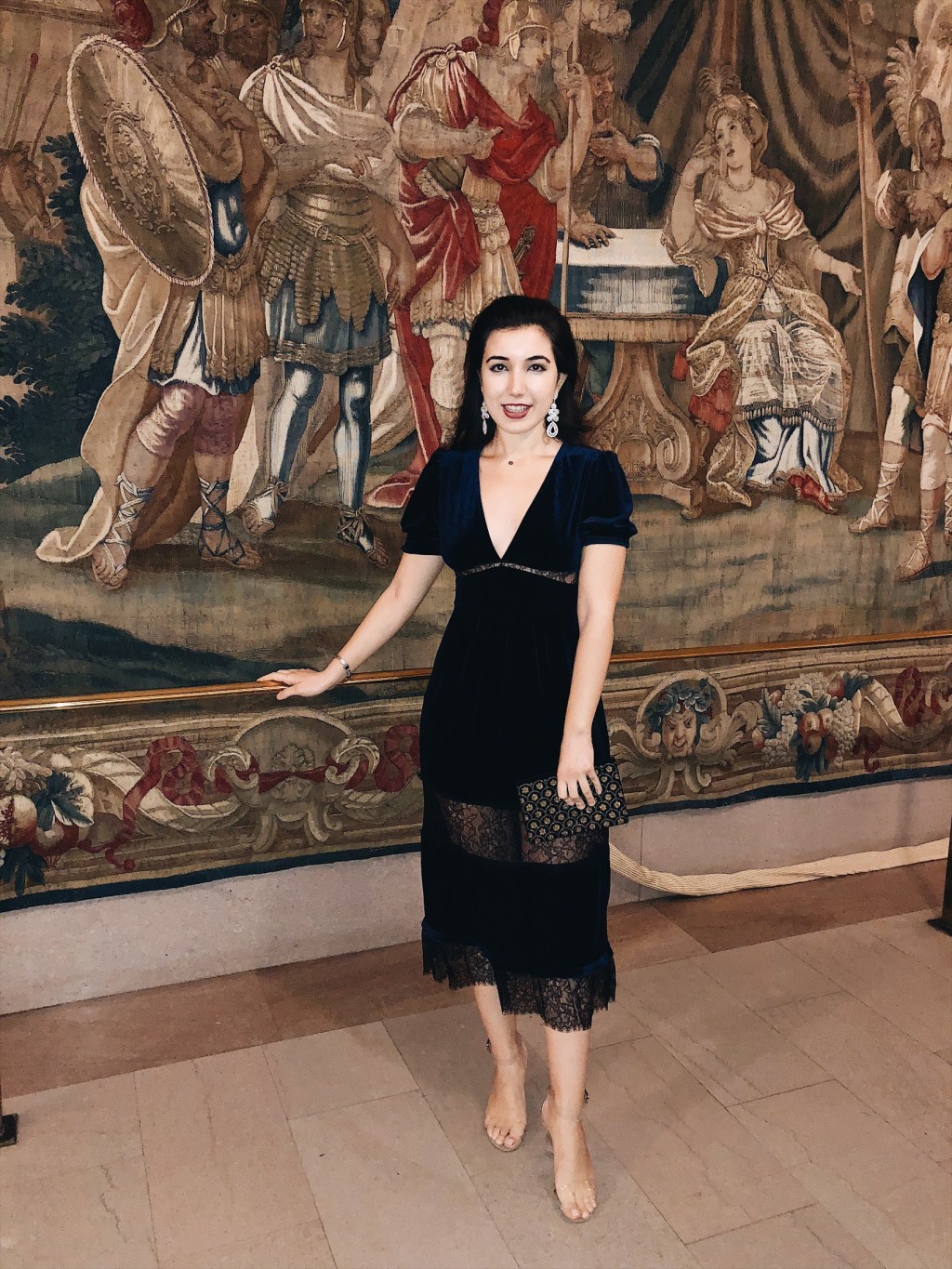 Topshop Dress, velvet dress, Topshop, lookbook, fashion blogger, fashion, high fashion, vintage fashion, San Francisco fashion blogger, San Francisco Ballet, Nutcracker Ballet, Christmas, Jeffrey Campbell, clear shoes, naked shoes, teardrop earrings, modest fashion, vsco fashion, winter fashion, theatre, theatre outfit