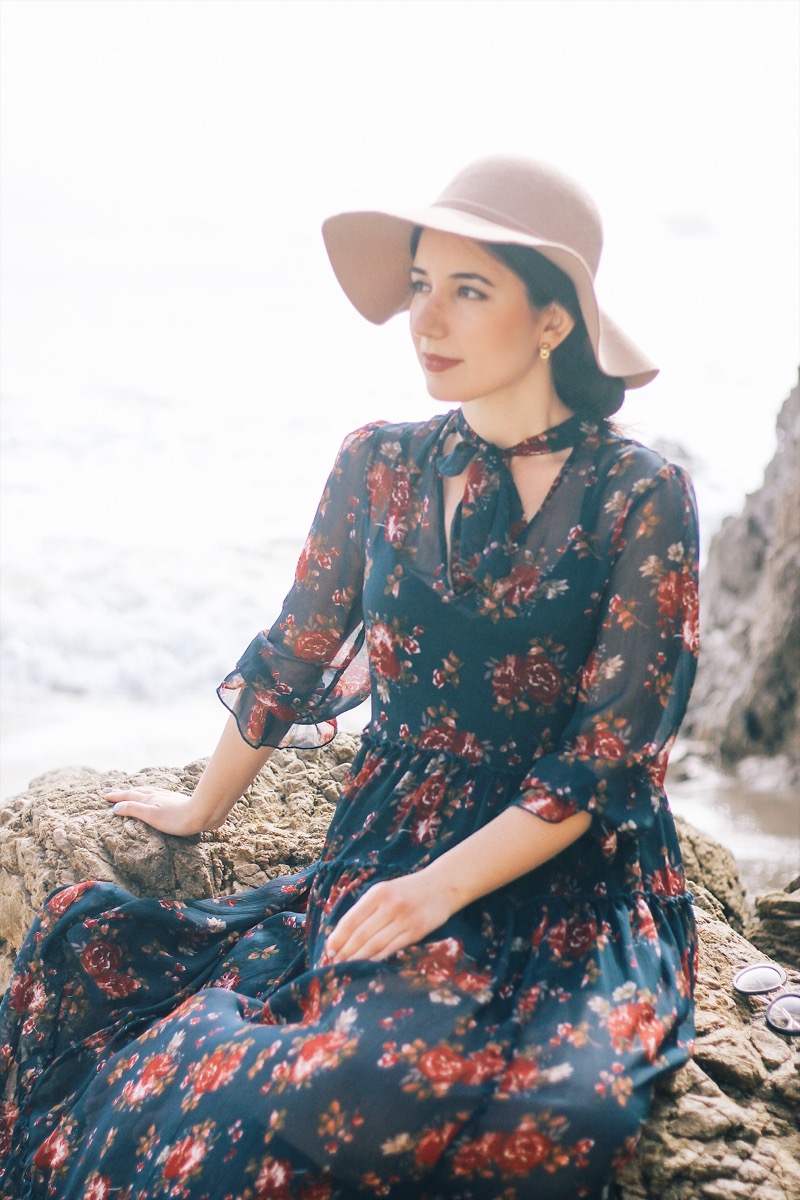 prairie dress, floral dresses, maxi dresses, floppy hat, beach fashion, fall fashion, California fall, Forever 21, flowy dress, lookbook, fashion blogger, ootd, outfit of the day, Los Angeles fashion, vintage fashion, prairie fashion, style, style blogger