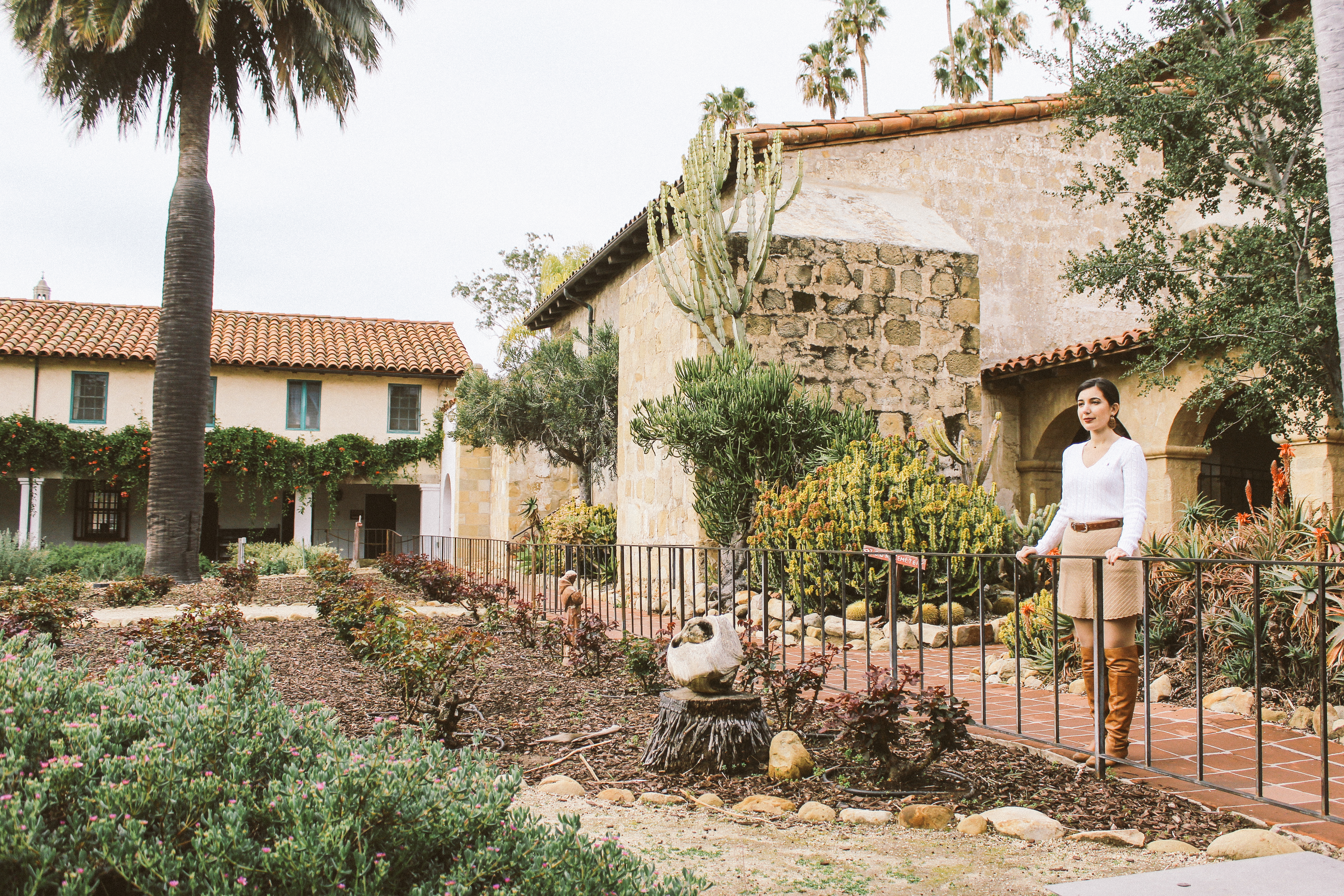 Santa Barbara, Santa Barbara Mission, outfit of the day, ootd, lotd, lookbook, California, California style, neutrals, Polo Ralph Lauren, Calvin Klein, ALDO, over the knee boots, sweater, preppy, sweater skirt, fashion blogger, California blogger