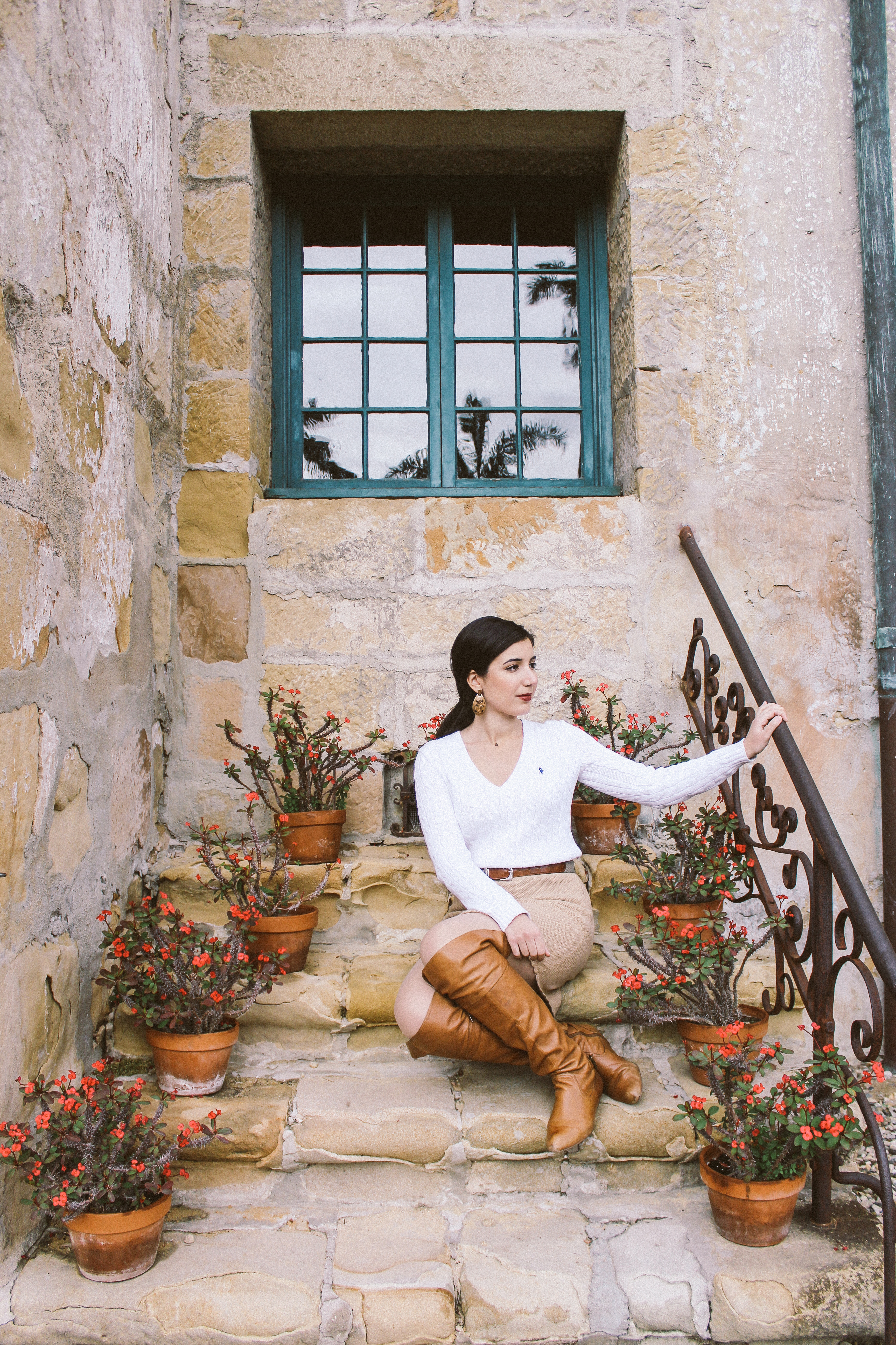 Santa Barbara, Santa Barbara Mission, outfit of the day, ootd, lotd, lookbook, California, California style, neutrals, Polo Ralph Lauren, Calvin Klein, ALDO, over the knee boots, sweater, preppy, sweater skirt, fashion blogger, California blogger