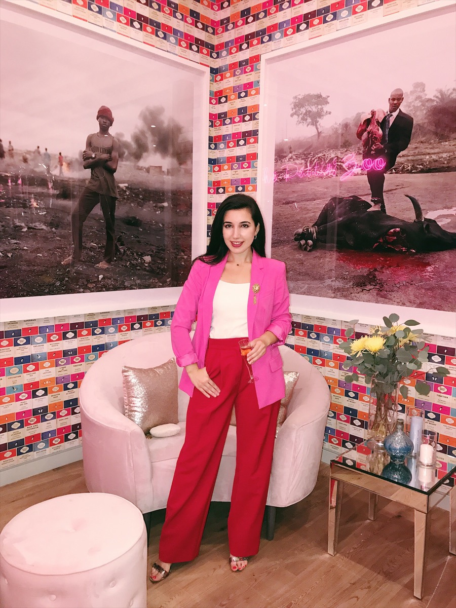 red and pink suit, red pants, pink blazer, Karl Lagerfeld, lookbook, fashion blogger, ootd, cocktail party outfit, fashion editorial, red carpet inspiration, style blogger, personal style, Los Angeles style, lotd, outfit of the day, look of the day, outfit of the night, professional style