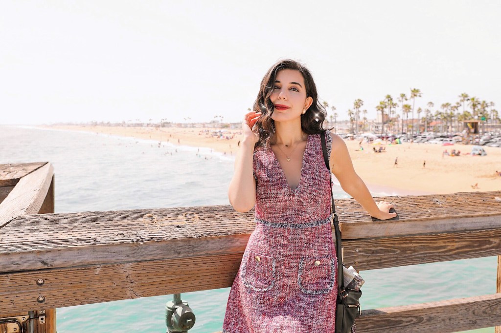 fourth of july style, ootd, outfit of the day, lookbook, Balboa Island, curly hair, twee dress, Chanel, Chanel 2019 show, ready-to-wear, lotd, casual dress, Michael Kors, Prada, embroidery, embroidered shoes, luxury fashion, luxury fashion blogger, fashion blogger, summer style