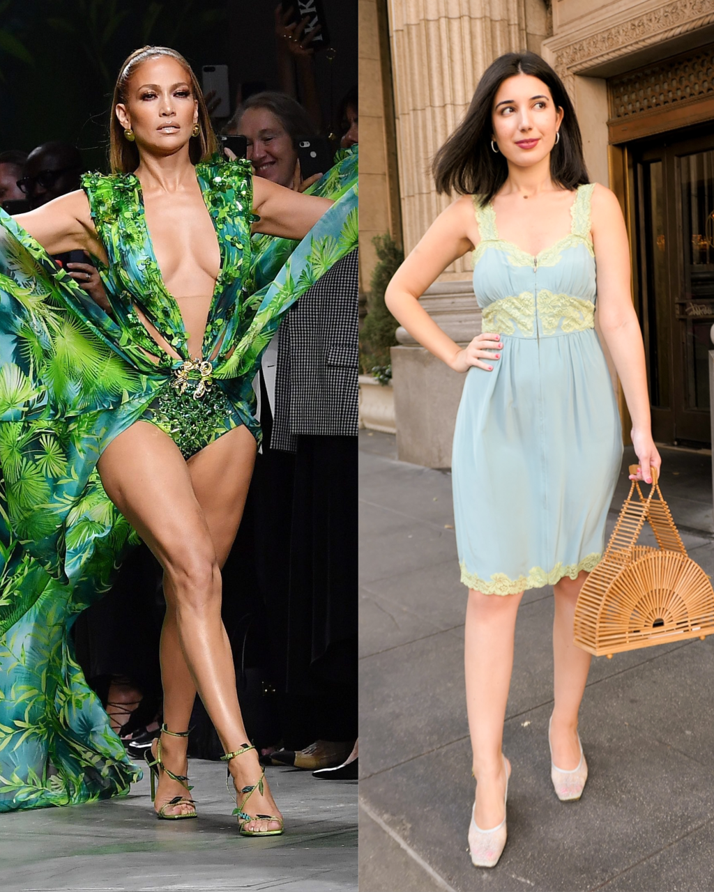 JLo, Versace, JLo Versace Dress, Jennifer Lopez Versace dress, blue and green Versace dress, vintage dress, Cult Gaia, tropical blue and green Versace dress, 2000 Versace dress Jennifer Lopez, lookbook, fashion blogger, fashion news, Milan Fashion Week, 2019 Fashion Month, Versace fashion show, Google images