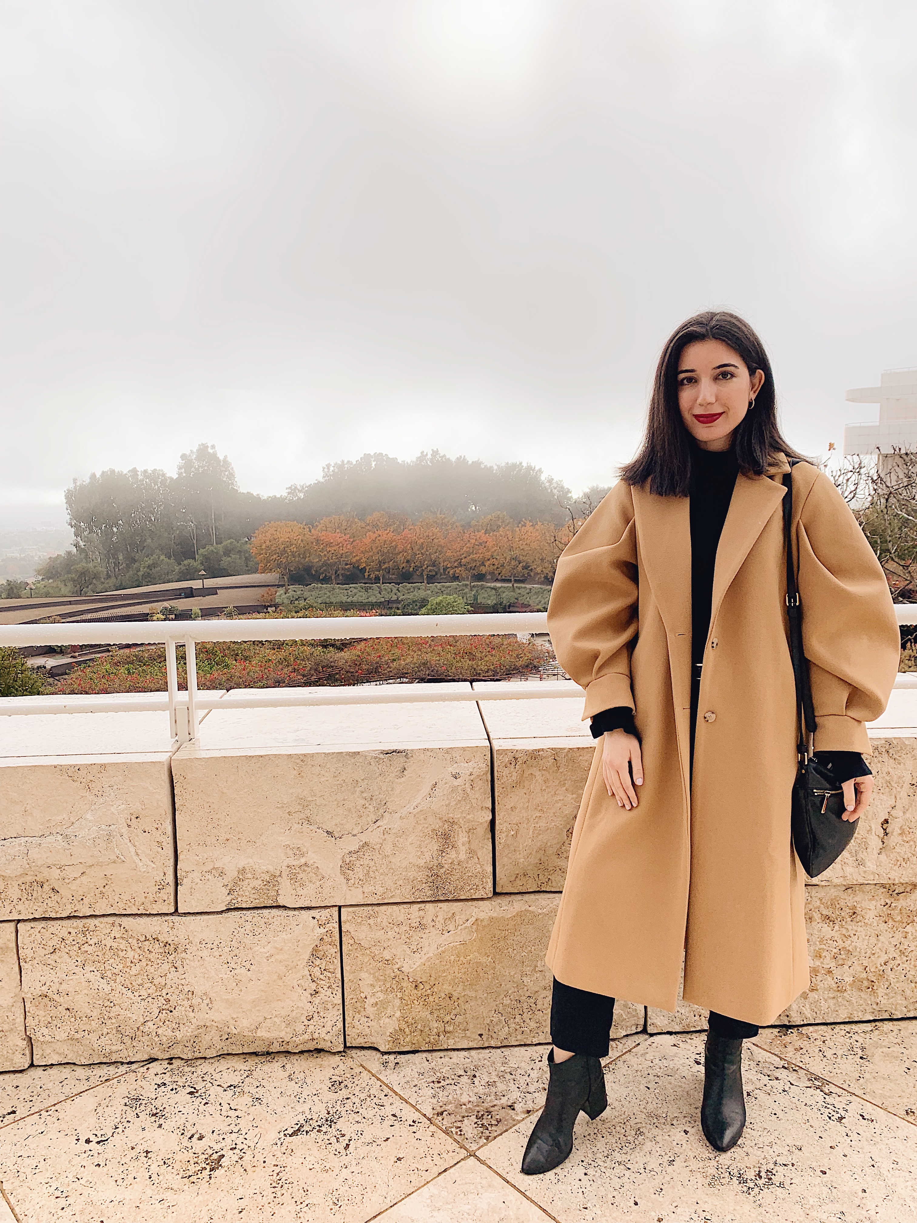 Storets, winter coat, winter wardrobe, outfit of the day, trench coat, lookbook, fashion blogger, LA blogger, lifestyle blogger, Getty Museum, storets coat, outerwear, red lips, Michael Kors, Zara, Audrey Hepburn