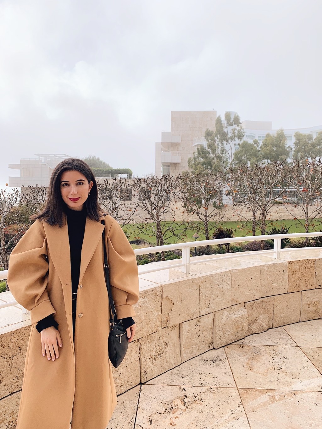 Storets, winter coat, winter wardrobe, outfit of the day, trench coat, lookbook, fashion blogger, LA blogger, lifestyle blogger, Getty Museum, storets coat, outerwear, red lips, Michael Kors, Zara, Audrey Hepburn