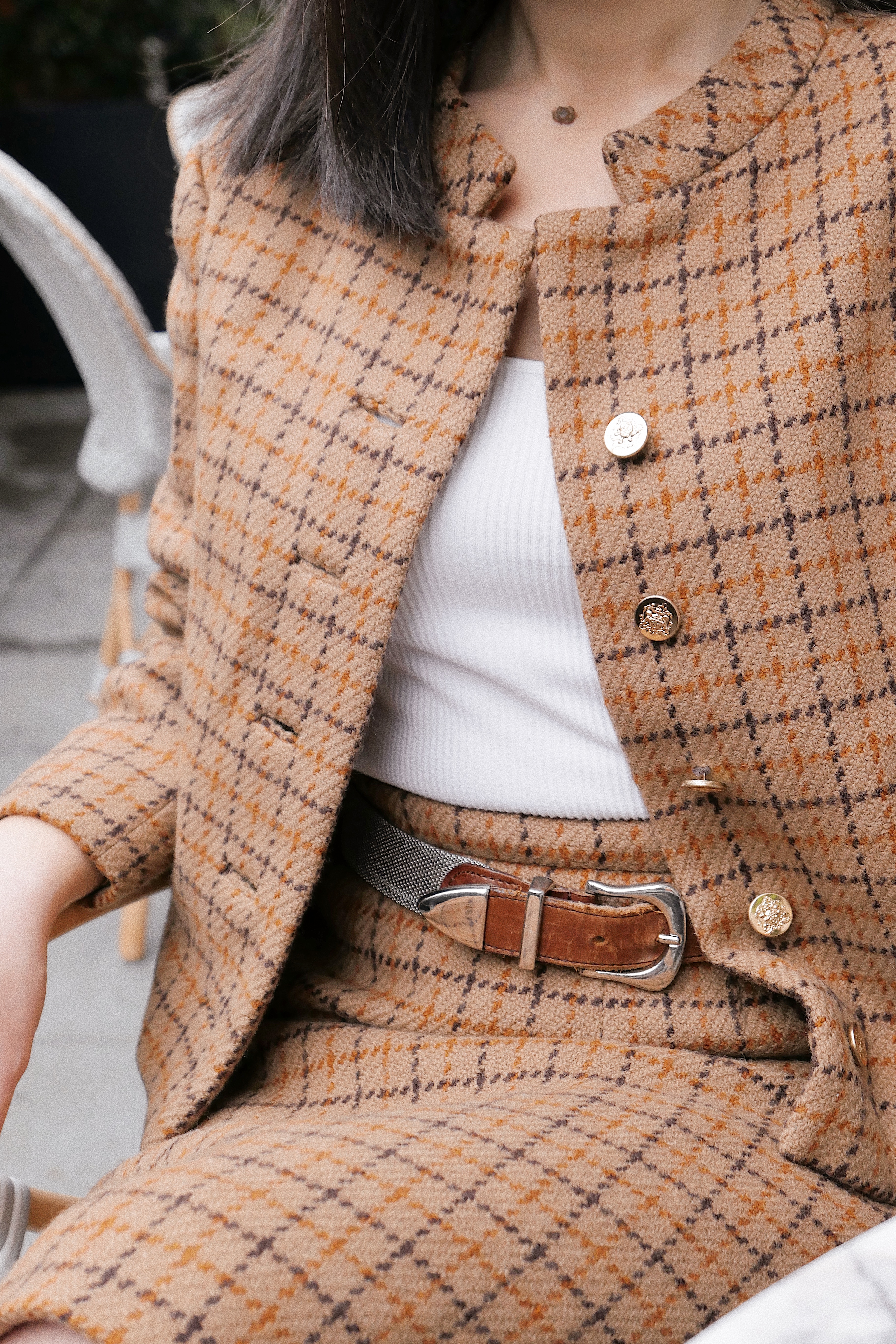 The Hoxton DTLA, DTLA, Dowtnown Los Angeles, lookbook, fashion blogger, Los Angeles fashion blogger, tweed, Barneys New York, tweed suit, skirt suit, plaid suit, knee high boots, Tommy Hilfiger boots, vintage, Versace, Versace hairpin, ootd, outfit of the day, street style