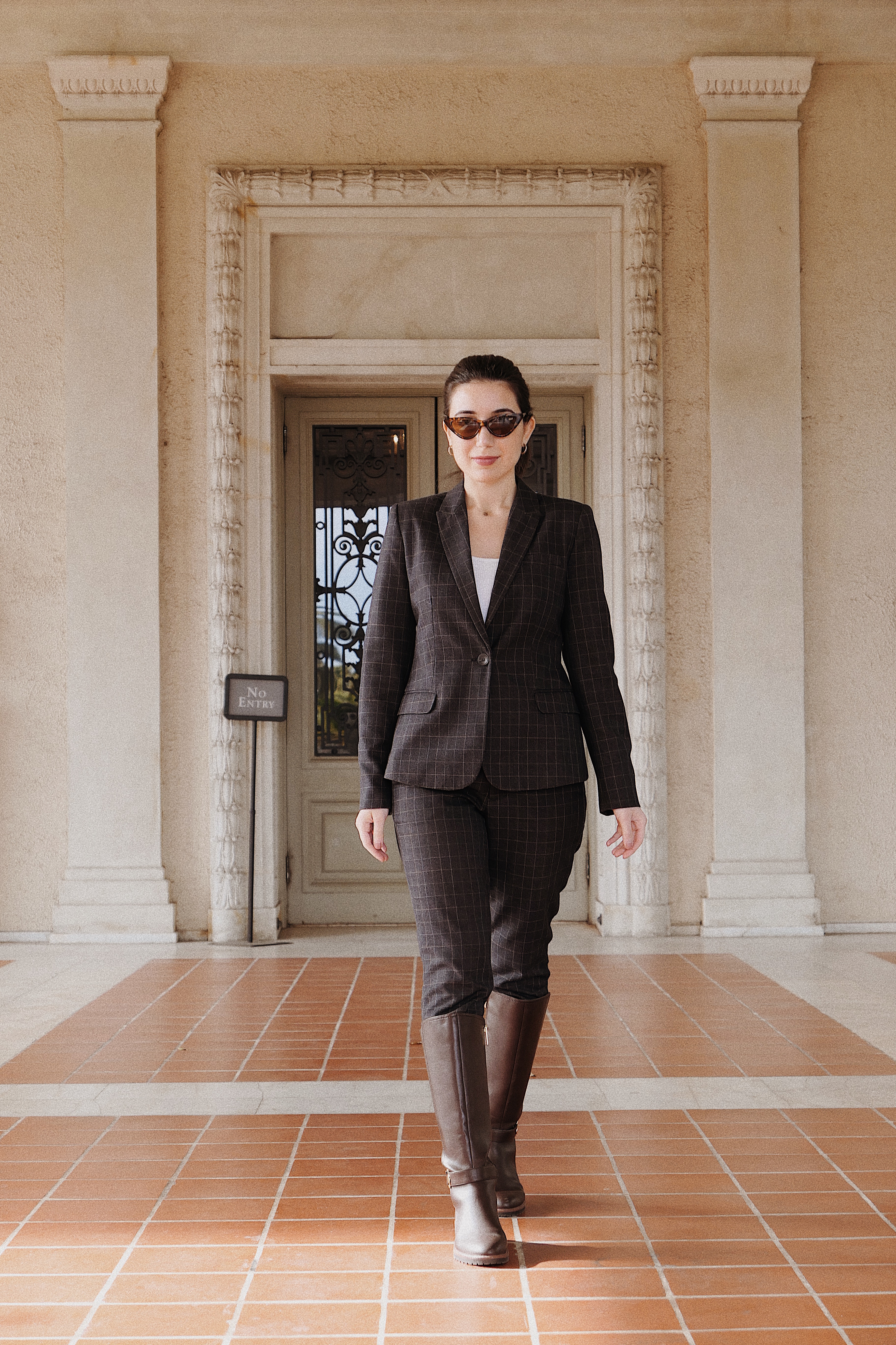 The Huntington Library, San Marino, LA blogger, fashion blogger, lookbook, ootd, outfit of the day, suit, riding boots, Tommy Hilfiger boots, plaid suit, grey suit, vintage sunglasses, H&M suit, H&M, Los Angeles blogger, lifestyle, lifestyle blogger, style diary, fashion editorial