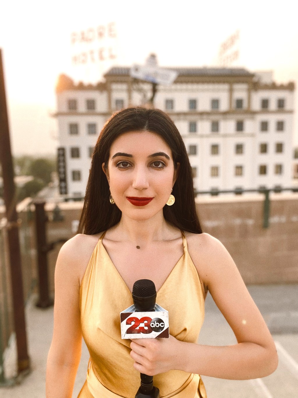 downtown Bakersfield, 23ABC, gold jumpsuit, jumpsuit, evening wear, satin jumpsuit, Emmys 2020, 72nd Primetime Emmys, entertainment news, entertainment, TV host, TV reporter, reporter style, style blogger, outfit of the night, fashion blogging, Bakersfield, The Padre Hotel