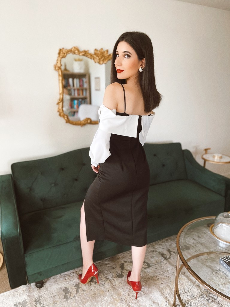Oscars, Academy Awards, Oscars Sunday, 93rd Oscars, 93rd Academy Awards, Oscars red carpet, red carpet, evening gown, tuxedo dress, red carpet fashion, best dressed, black and white dress, vintage earrings, vintage fashion, outfit of the night, TV host