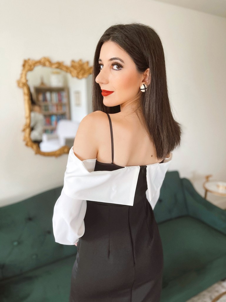 Oscars, Academy Awards, Oscars Sunday, 93rd Oscars, 93rd Academy Awards, Oscars red carpet, red carpet, evening gown, tuxedo dress, red carpet fashion, best dressed, black and white dress, vintage earrings, vintage fashion, outfit of the night, TV host