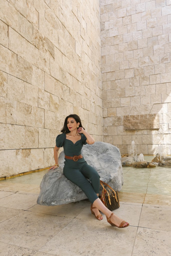 Getty Museum, Getty Center, The Getty, museum, art, Los Angeles, LA, LA museums, things to do in LA, Zara, Zara jumpsuit, jumpsuit, Louis Vuitton, outfit of the day, ootd, what I wore, brown leather belt, silk scarf