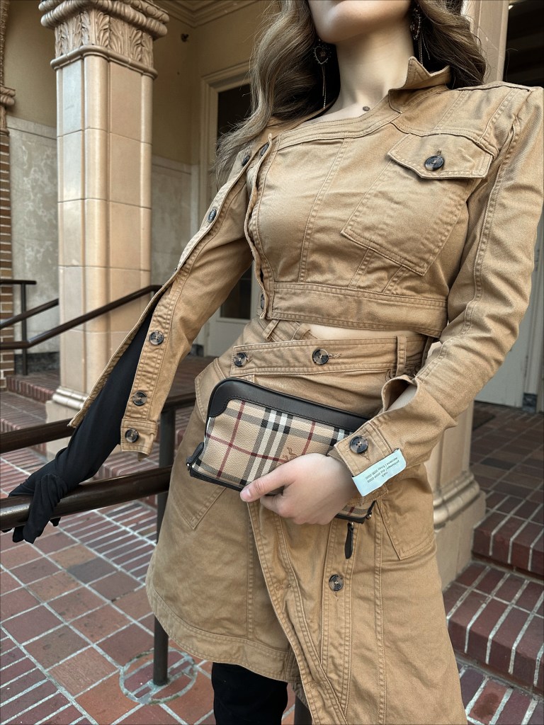 quiet luxury, utility fashion, utilitarian, cargo pants, spring style, cargo, spring/summer 2023, runway, outfit idea, rokh, asymmetrical, over-the-knee boots, opera gloves, Burberry